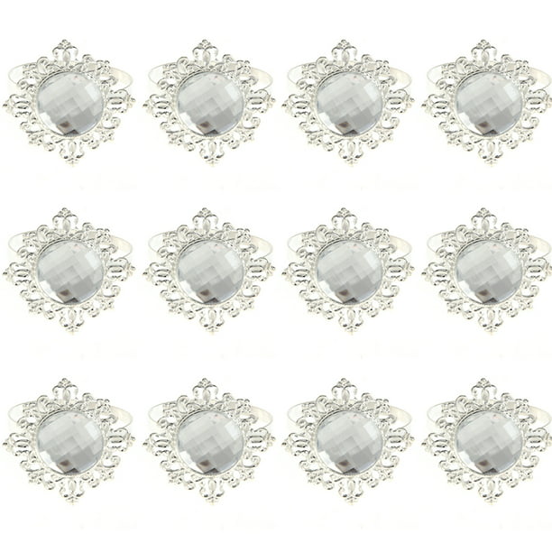12pcs Acrylic Diamond Design Napkin Ring Dinner Decoration 